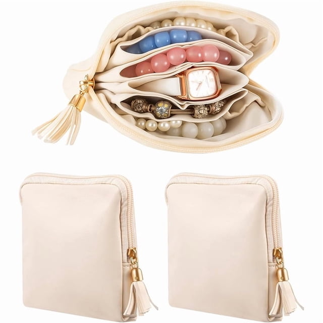 2 Pequeños Estuches de Viaje para Joyas para Mujer, Minibolsa Organizadora con Cremallera para Anillos y Collares.