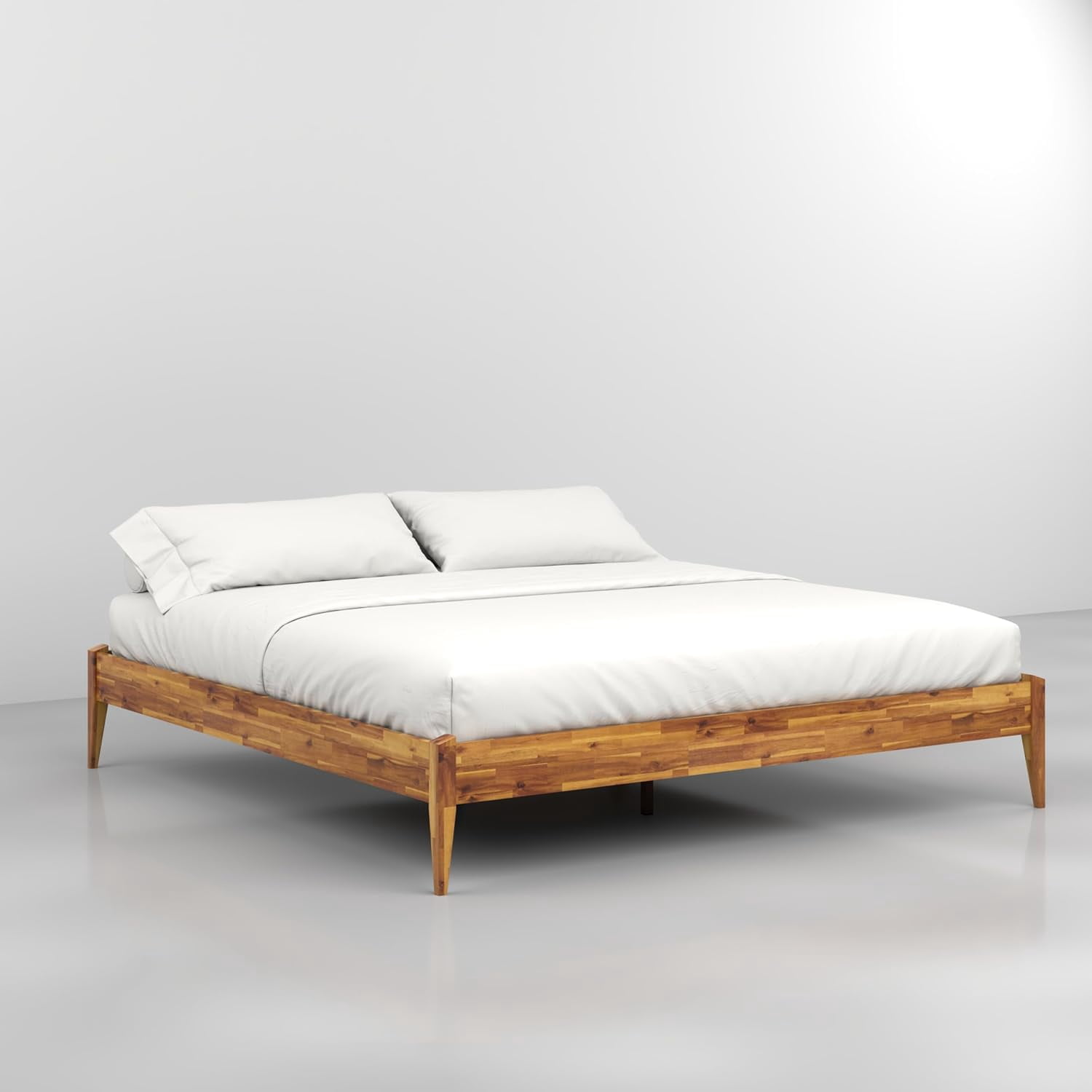 Bme King Size | Dinkee 78x82x15in Signature Bed Frame Without Headboard, Multiple Style, Acacia Wood, Caramel