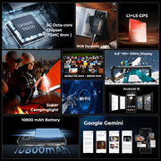 HOTWAV Hyper 7S Rugged Phone 5G Octa-core Android 15 Smartphone 6.6'' HD 120Hz 10800mAh,Black,Black