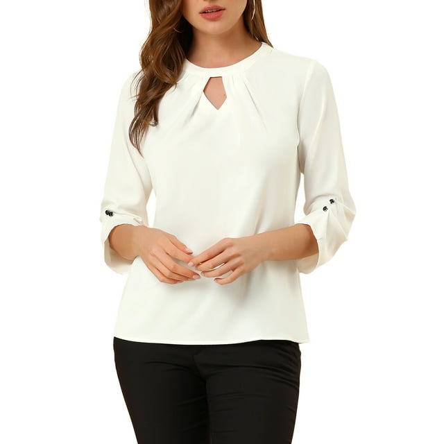 INSPIRE CHIC Women's Work Pleated Shirred 3/4 Sleeve Pullover Top