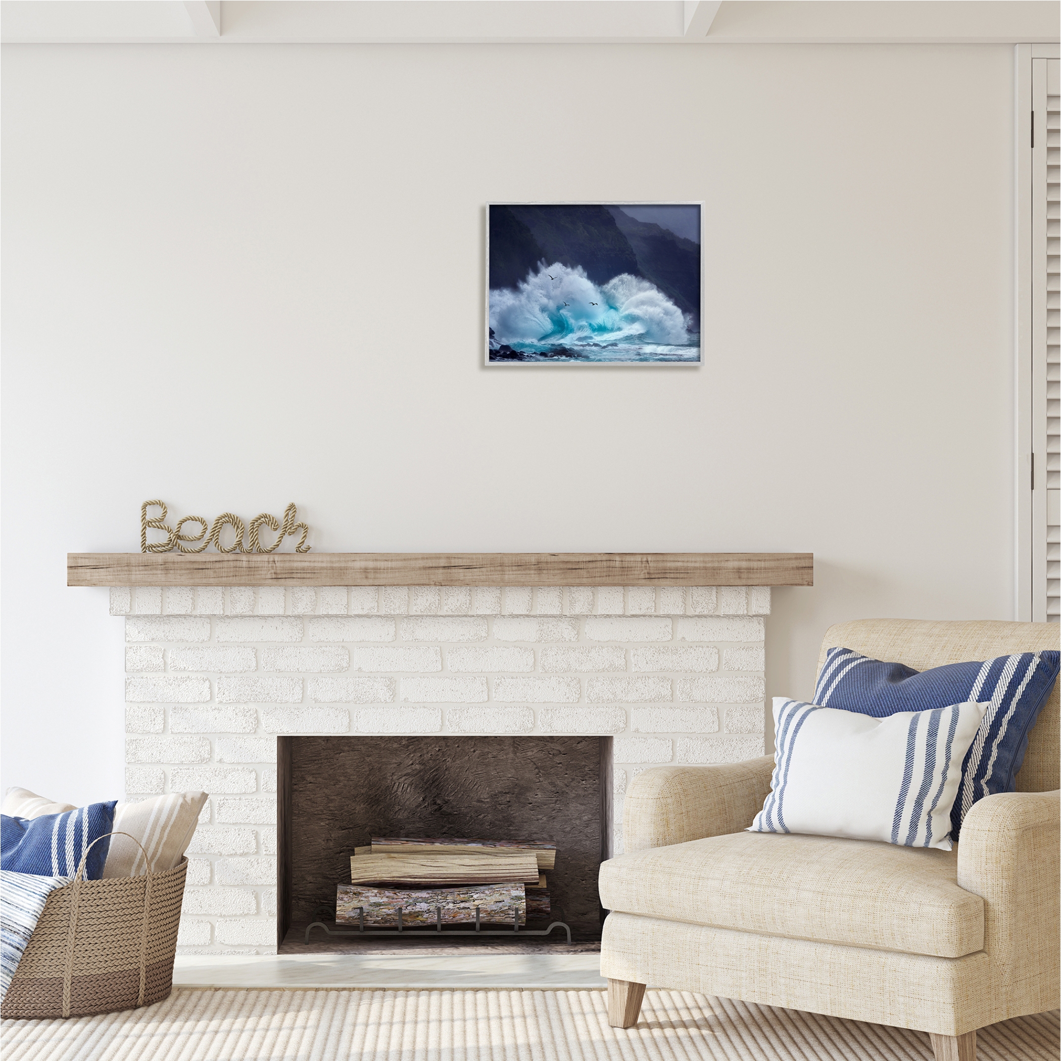 Stupell Industries Tsunami Waves Landscape Nature Photography Gray Framed Art Print Wall Art, 20 x 16