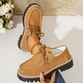 thumbnail image 4 of Lace up Loafers for Women Casual Round Toe Stitching Suede Low Top Lug Sole Heeled Dress Shoes Fashion Boat Shoes Brown Size 9.5, 4 of 6