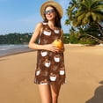 thumbnail image 3 of Rocae Sloths Need More Coffee for Sleeveless Dresses Summer Casual Ruffle Sleeveless Cute Crew Neck Flowy Dress with Pockets, 3 of 7