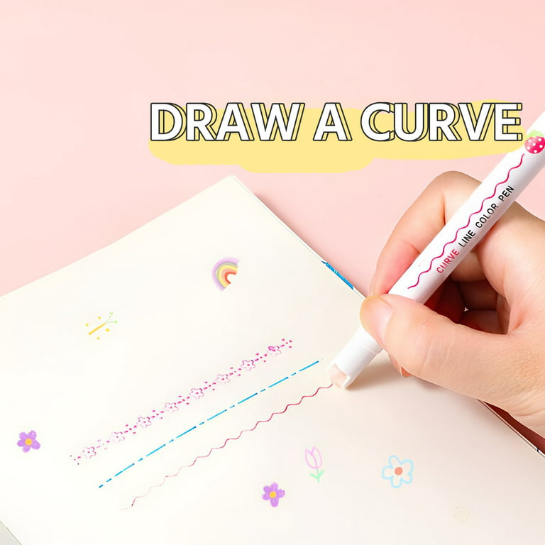 AAHAN SHOPPE Designer Linear Roller Curve Highlighter Pens Set, 6 Colored  Cute Outline Curve Highlighters Pens