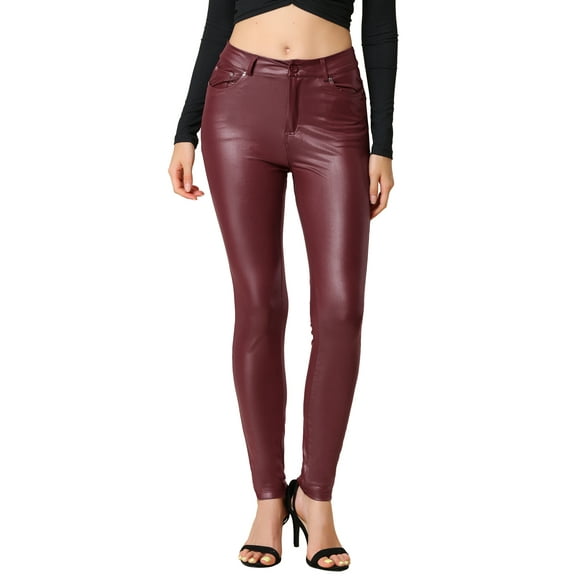 INSPIRE CHIC Women's Faux Leather Skinny High Waisted Pants XS Burgundy