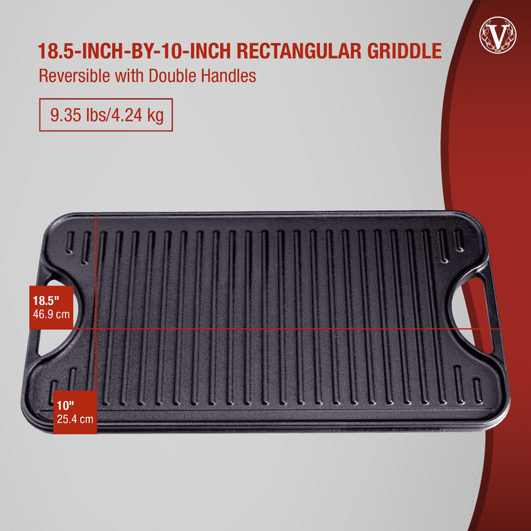 Victoria 18.5 in x 10 in Black, Cast Iron Reversible Griddle