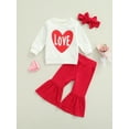 thumbnail image 3 of Elippeo 3Pcs Girls Spring Outfit 12M 18M 24M 3Y 4Y 5Y  Love Heart Print Long Sleeve Pullover + Long Flared Pants + Headband for Kids, 1-5 Years, 3 of 9