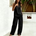 thumbnail image 6 of 2 Piece Sets for Women Sleeveless Halter Neck Linen Tank Top Causal Wide Leg Pants Matching Set Beach Vacation Outfits, S, 6 of 9