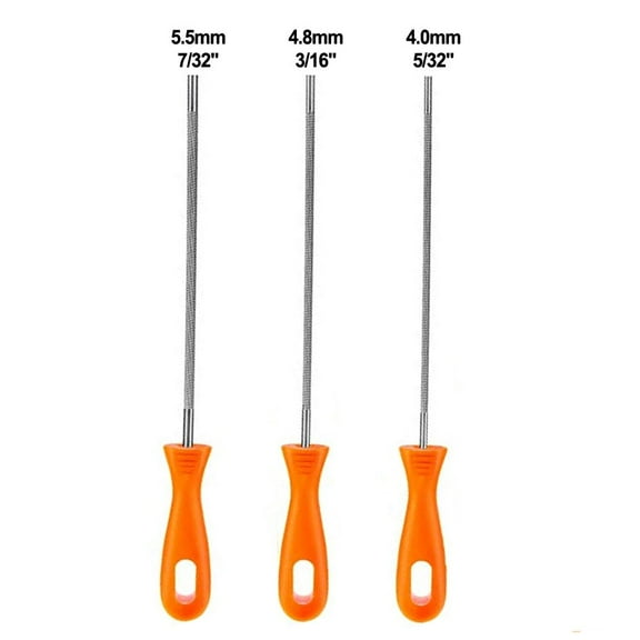 3-Pack Chainsaw Chain Sharpener Files - 5/32 7/32 & 3/16 Inch Round Files With Plastic Handle For Chainsaw Maintenance & Woodworking