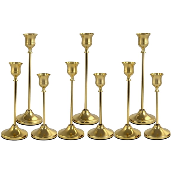 HIDAWN Gold Candlestick Holders Set of 9, Metal Taper Candle Holders, Home Decor Holder Set for Table, Mantel, Room Decorations Housewarming Gift Gold