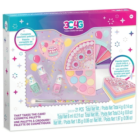 3C4G: That Takes the Cake! Cosmetic Palette - 21pc Shaped Complete Beauty Set  Blush-Eyeshadow-Lip Gloss-Nail Polish Three Cheers For Girls Kids 8+