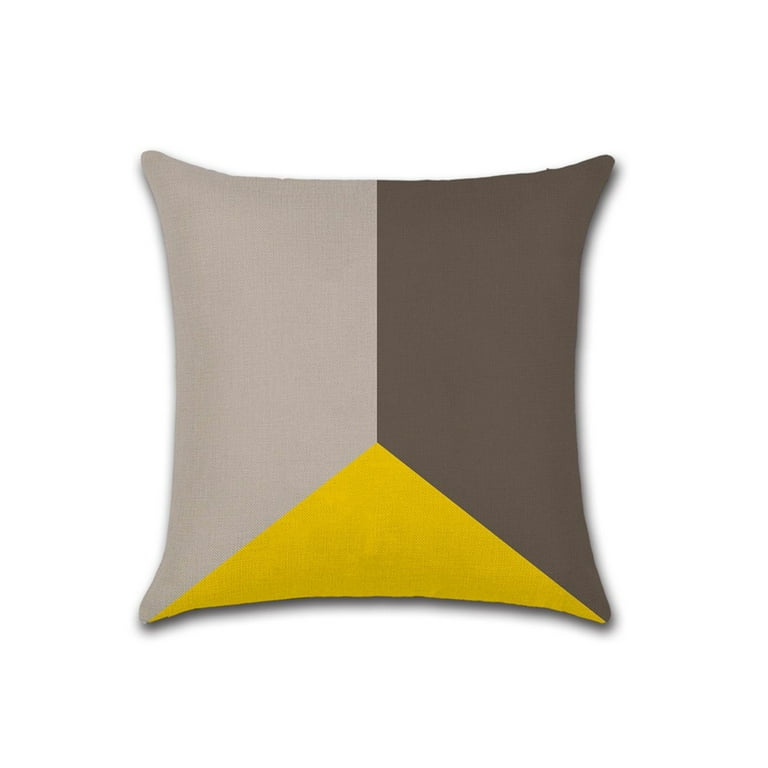 Set of 4 Pillow Covers 18x18, Yellow Geometric Gray Pattern Style