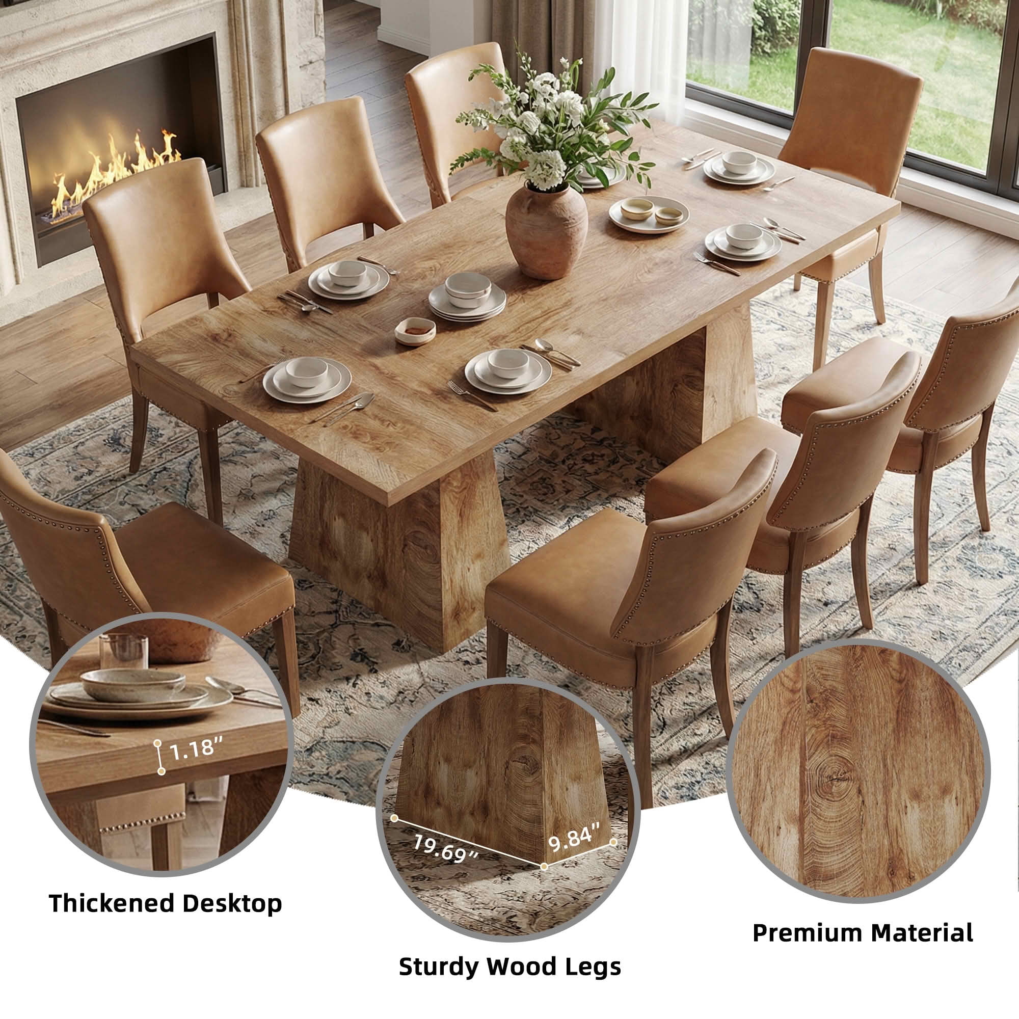 MAYEERTY 63 Inch Farmhouse Dining Table, Rectangular Wood Kitchen Table for 6 People with Tapered Legs