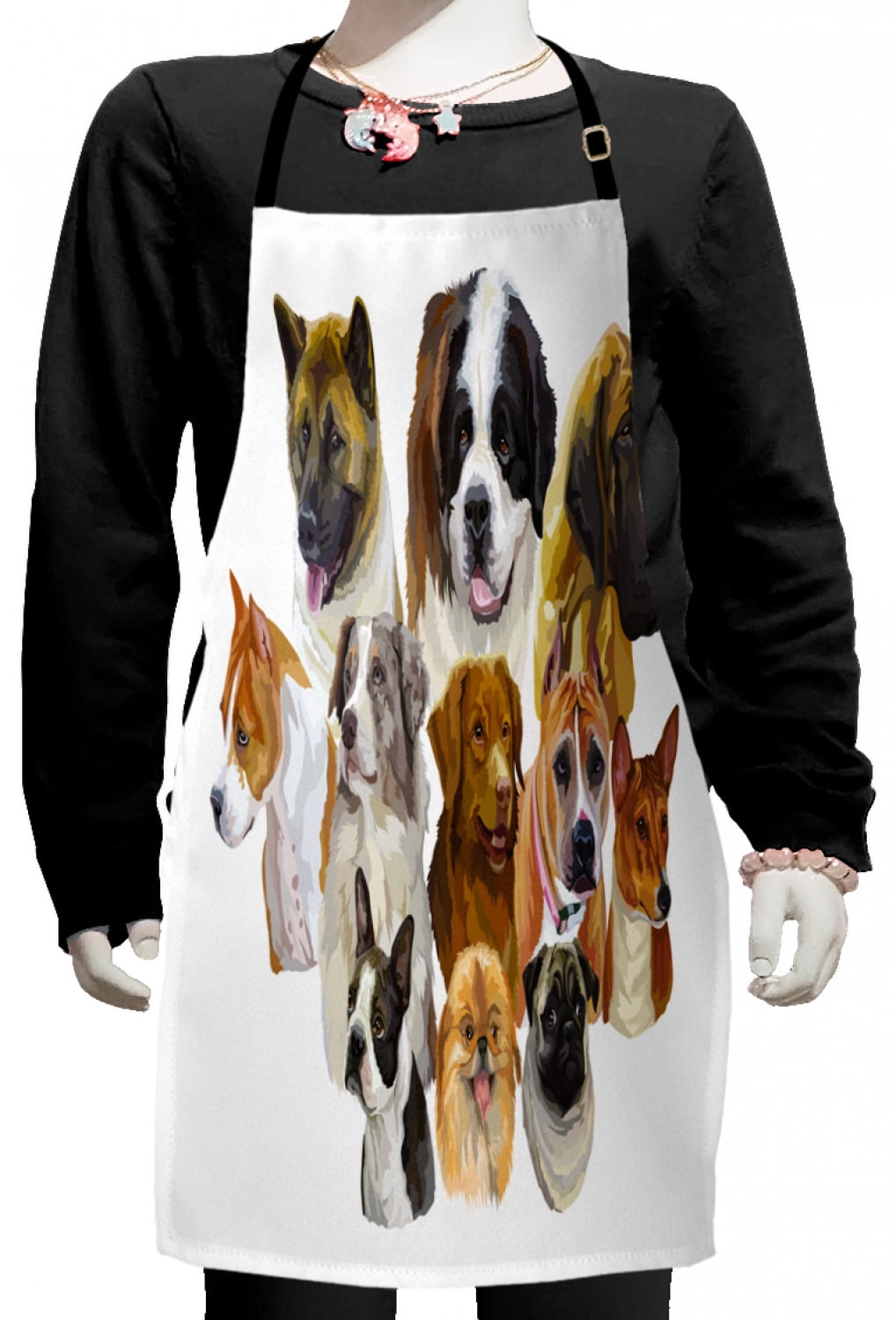 dog lover kids apron portraits of pekingese pitbull basenji australian shepherd dane boys girls apron bib with adjustable ties for cooking baking