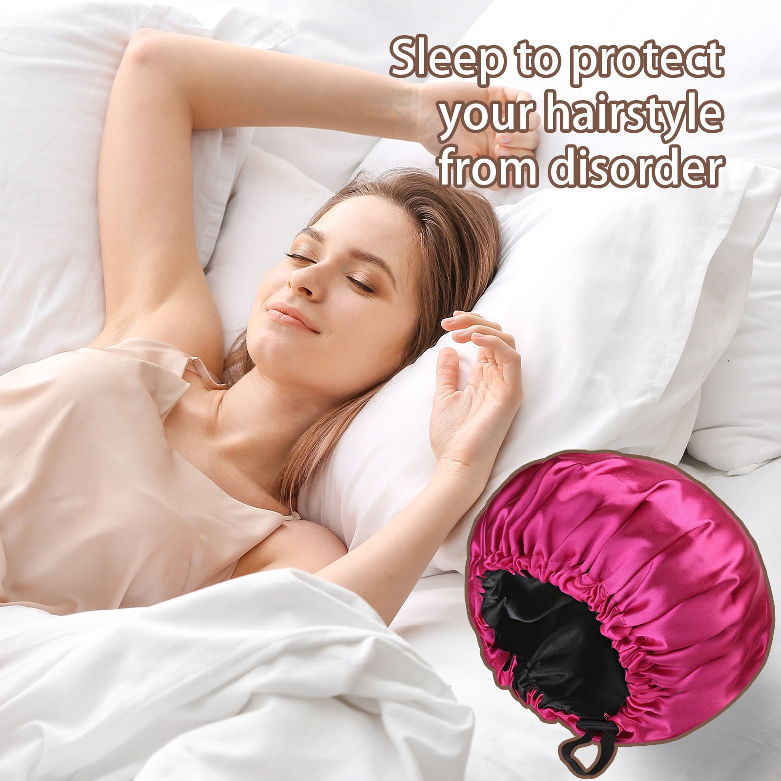 Weloille Reversible Silk Satin Cap For Sleeping, Adaptable Button Silk Satin Hair Cap, Fashionable Double Layer Hair Cap