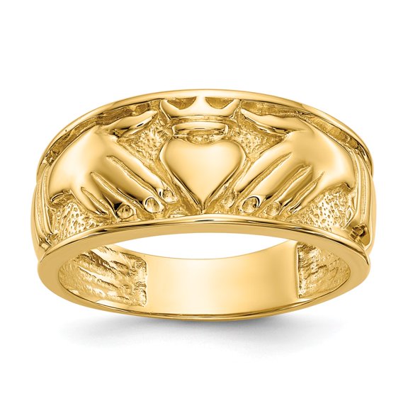 14K Yellow Gold Ring Band Themed Men's Polished Claddagh