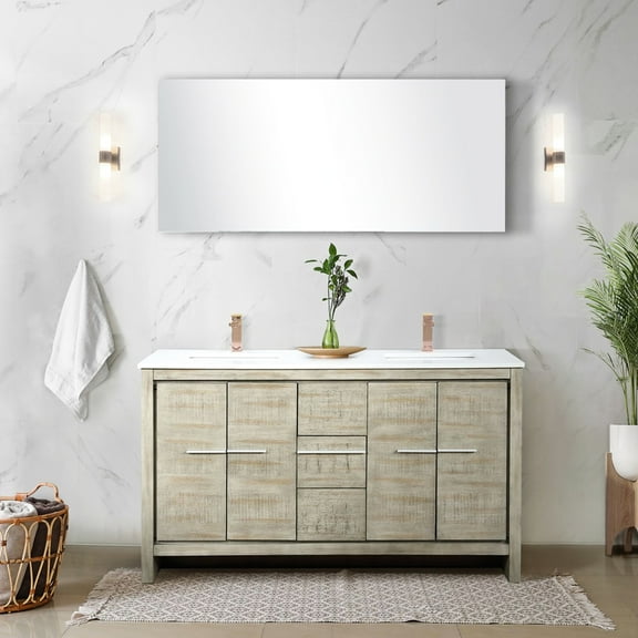 60 In. W X 20 D Rustic Double Bath Vanity With Cultured Marble Surface And Rose Gold Faucet - Bathroom Piece Top Stylish Solution