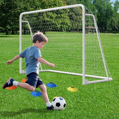 10x6.5ft Soccer Goals, Foldable Steel Full Size Soccer Goal for Backyard, Weatherproof Metal Soccer Goal for Teens/Adults Practice Training, White