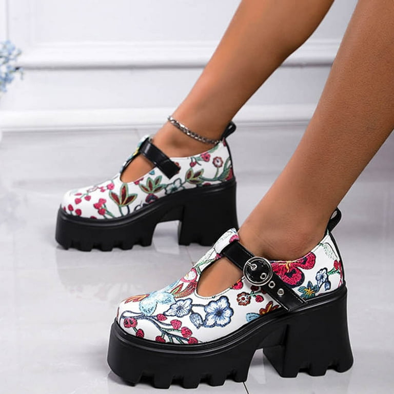 Women's Flower Platform Mary Jane Heels