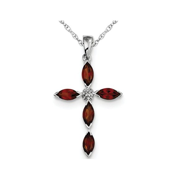 1.50 Carat (ctw) Garnet Cross Pendant Necklace in Sterling Silver with Chain