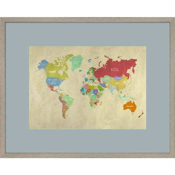 Great Art Now Modern Map of the World by Joannoo, Framed Wall Art, 24.5W x 20H