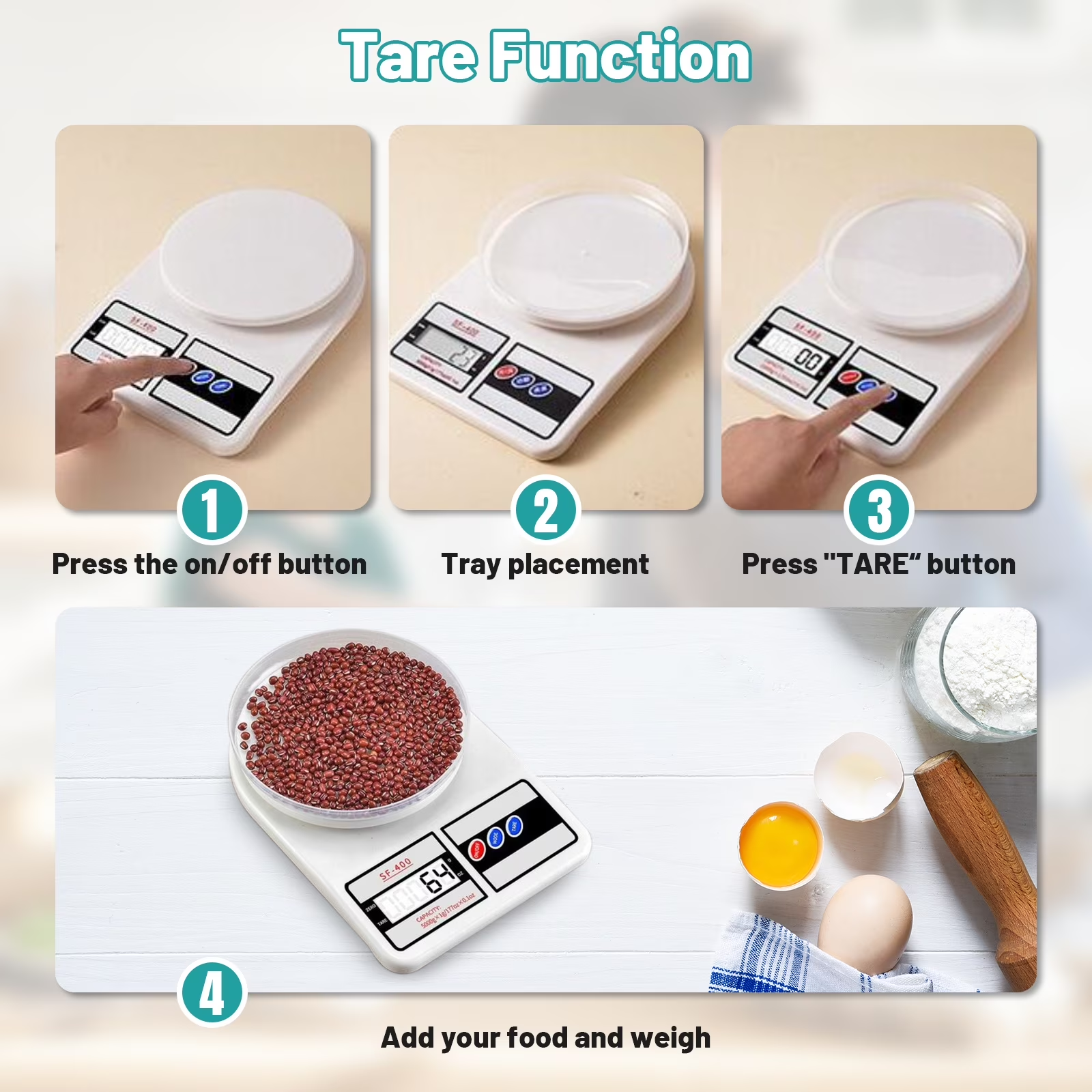 AGCAN Digital Kitchen Food Scale, Beige photo 2
