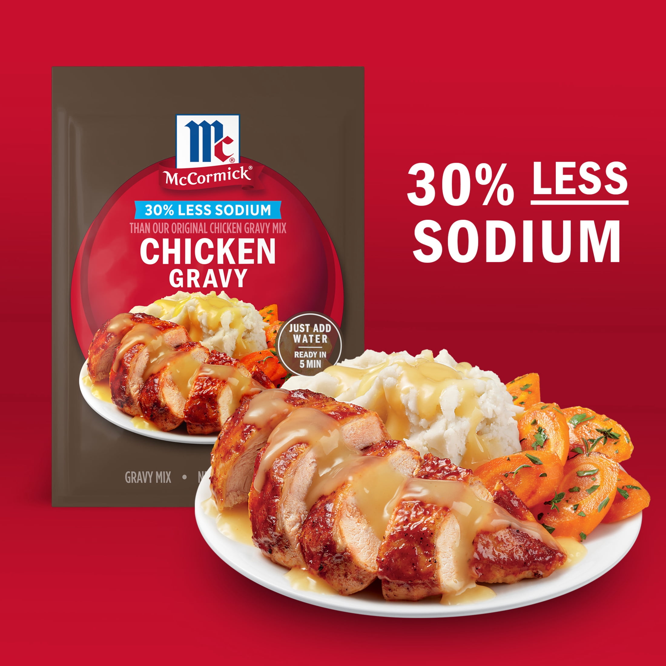 (4 pack) McCormick 30% Less Sodium Chicken Gravy Mix, 0.87 oz Packet
