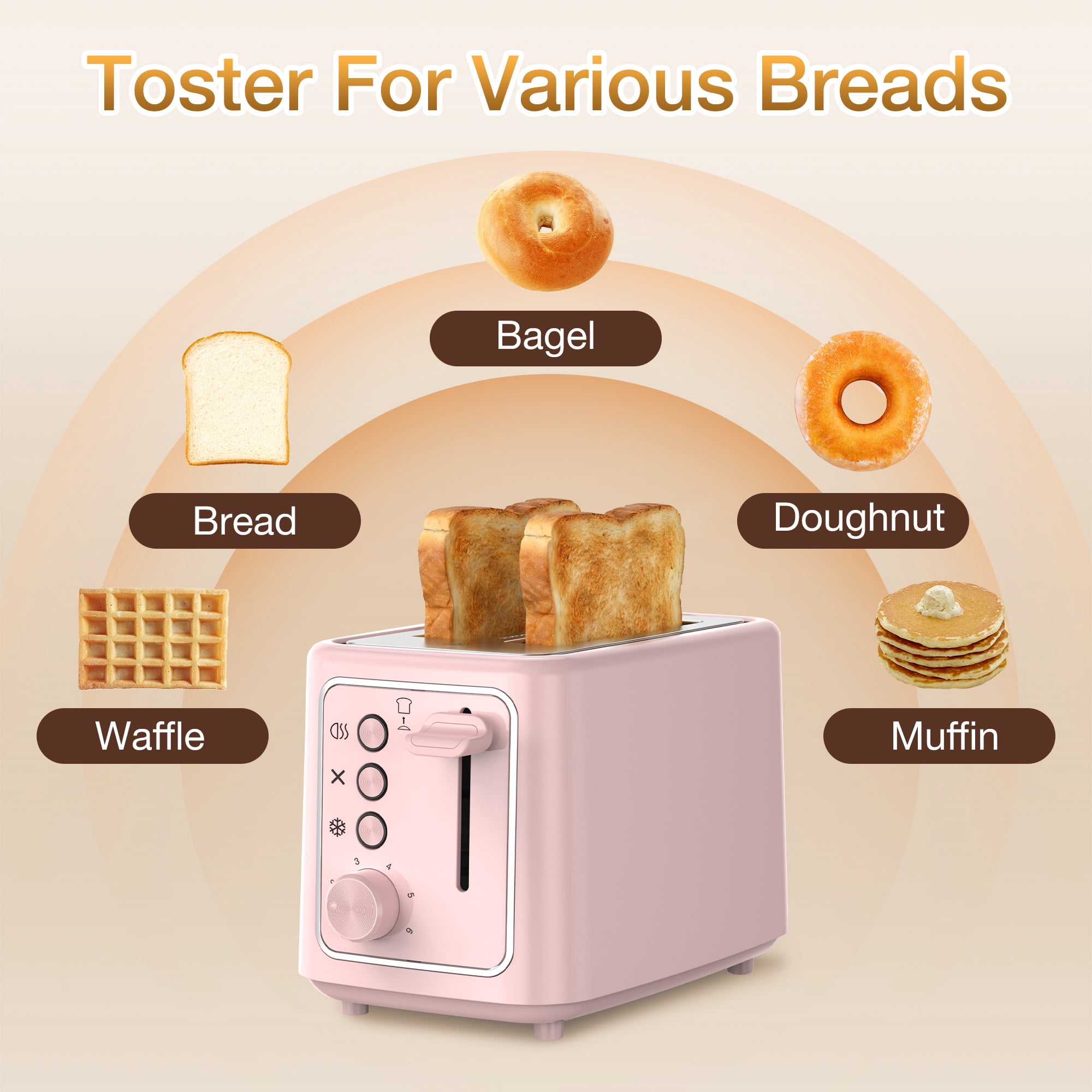 Maircle 2 Slice Toaster, Bread Toaster With Extra Wide Slots,6 Browning Settings, Defrost/Cancel/Bagel Button For Bagels, Waffles, Bread