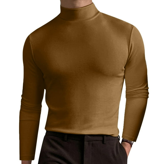 Mens T Shirts Male Winter Solid Color Turtleneck Long Sleeve Blouse Brown Graphic Fall Tees size M
