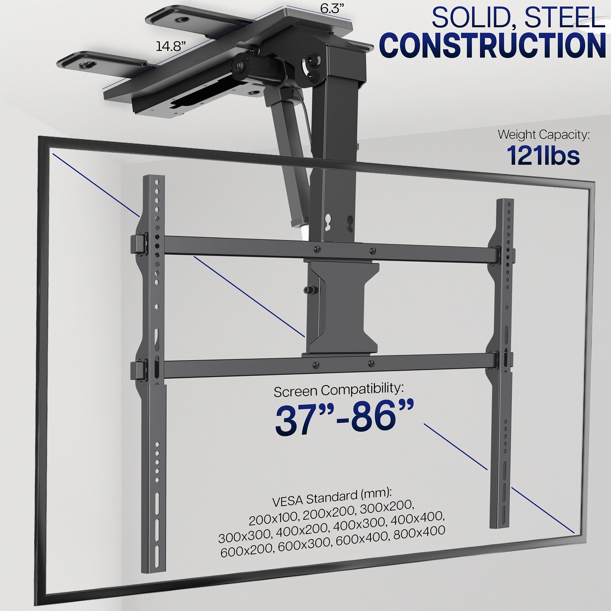 VIVO Black Electric Flip Down Ceiling TV Mount for 37 to 86 inch Screens