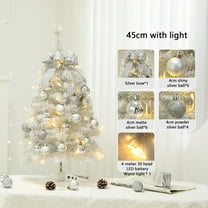 Mini Christmas Tree with Lights and Ornaments, 17.7" White Christmas Tree with Light, Artificial Tabletop Christmas Tree with Lights, Bownot Treetopper, for Home Office, Perfect Christmas Decorations