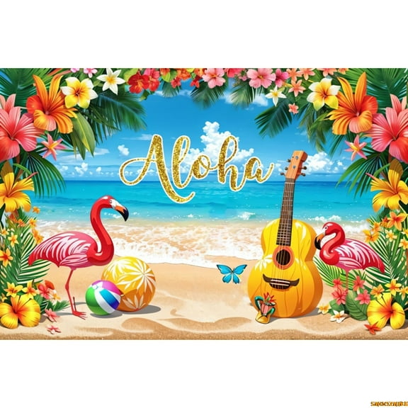 Summer Beach Hawaiian Photography Backdrop Seaside Tropical Hawaiian Aloha Luau Flamingo Baby Birthday Party Photo Background