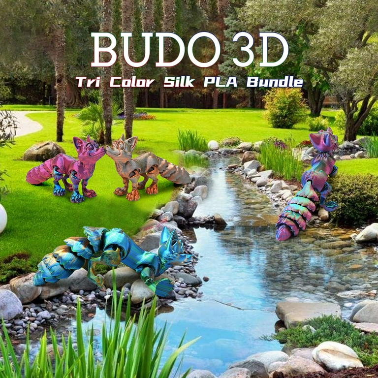BUDO 1.75mm Silk PLA Filament Bundle, 3D Printer Tricolor Filament, Red  Blue Green, Red Blue Yellow, Blue Green Orange, Gold Silver Bronze, 250gx4