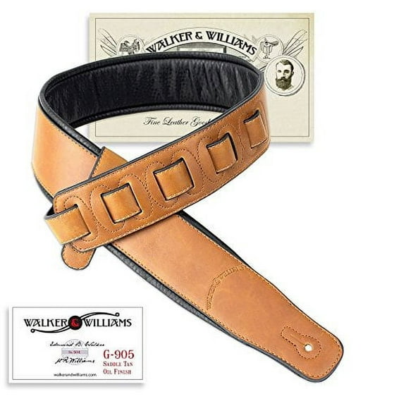 Walker & Williams G-905 Soft Natural Finish Saddle Tan Padded Guitar Strap