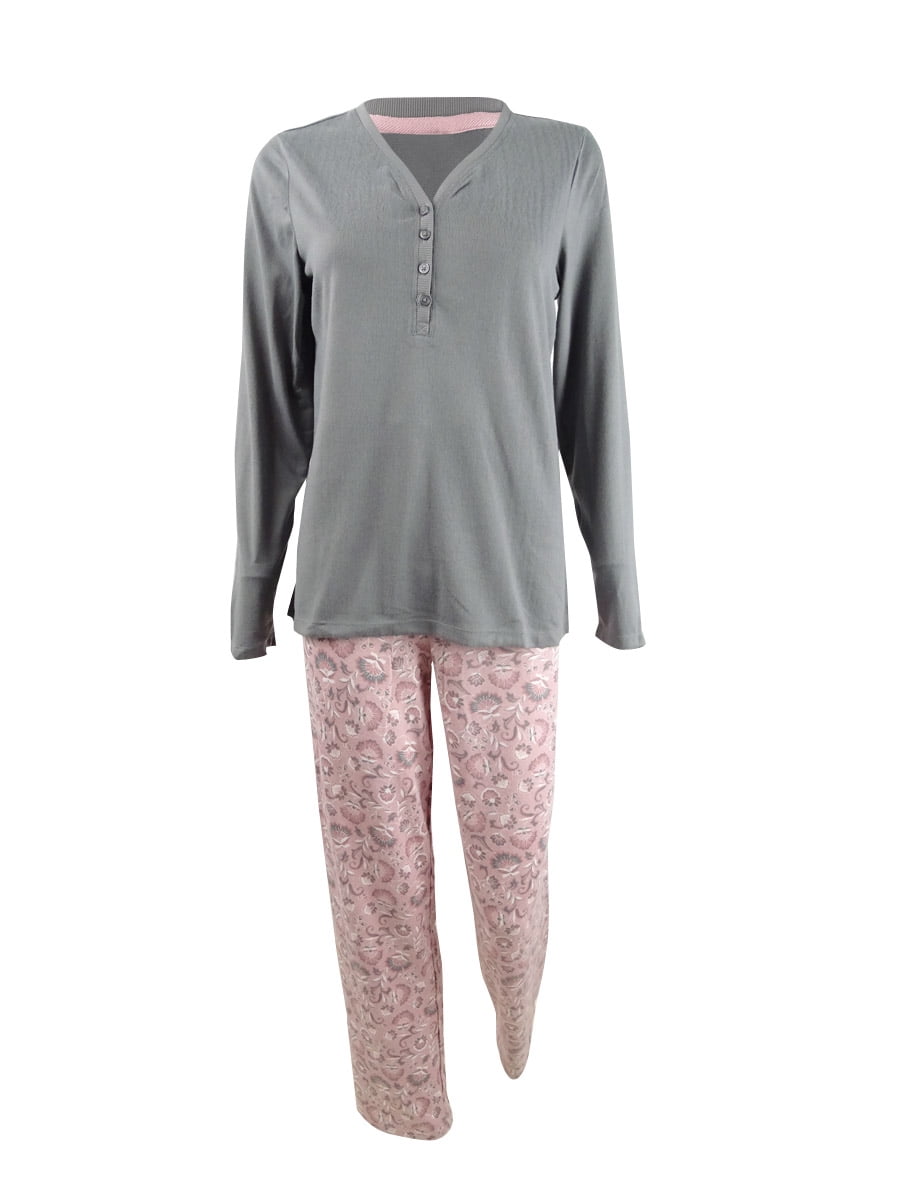 Charter Club Women's Knit Henley Top & Printed Pants Pajamas Set (S, Fan  Floral) - Walmart.com