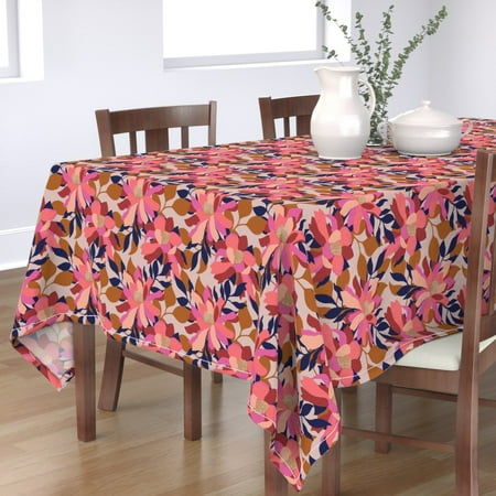 

Cotton Sateen Tablecloth 70 x 144 - Modern Floral Taupe Flowers Bold Contemporary Leaves Pattern Colour Pinks Red Navy Botanical Print Custom Table Linens by Spoonflower