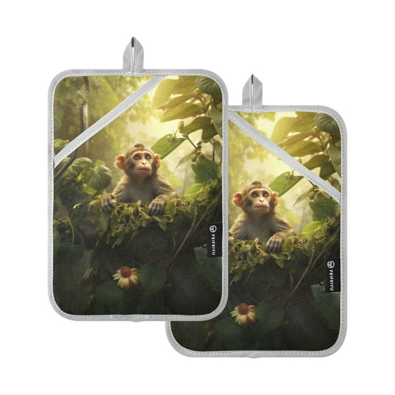 ALAZA Monkey in Forest Pot Holders Set of 2 Heat Resistant Kitchen Oven Mitts