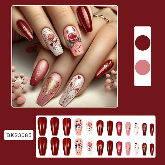 ABPWLY Rose Heart Wear Nail Art Nail Art Water Drop Nail Art Clearance Press On Nails Short Canada Days False Nails Fake Nails