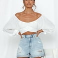thumbnail image 2 of Puff Sleeve Tie Back Crop Blouse, Skin Friendly Comfortable Fashion Polyester Fiber Cute Off Shoulder Wrap Crop Top  For Date Work Home Type 1,Type 2,Type 3,Type 4, 2 of 6