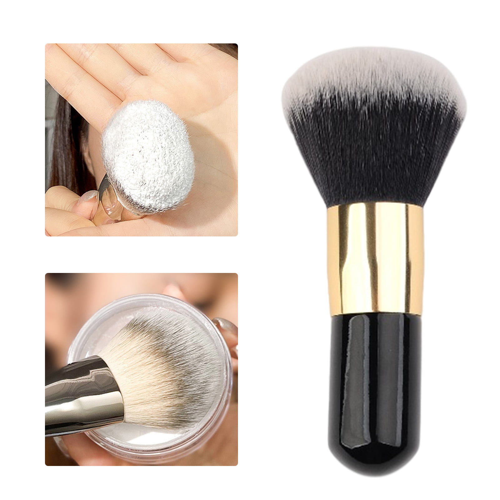 Cintanuota, Adorable Chubby Foundation Brush, 2-Piece Foundation Brush Set,  Multiple Color Options, Portable Travel Makeup Brush for Blending Cream,  Liquid or Flawless Powder Makeup (pink + black)