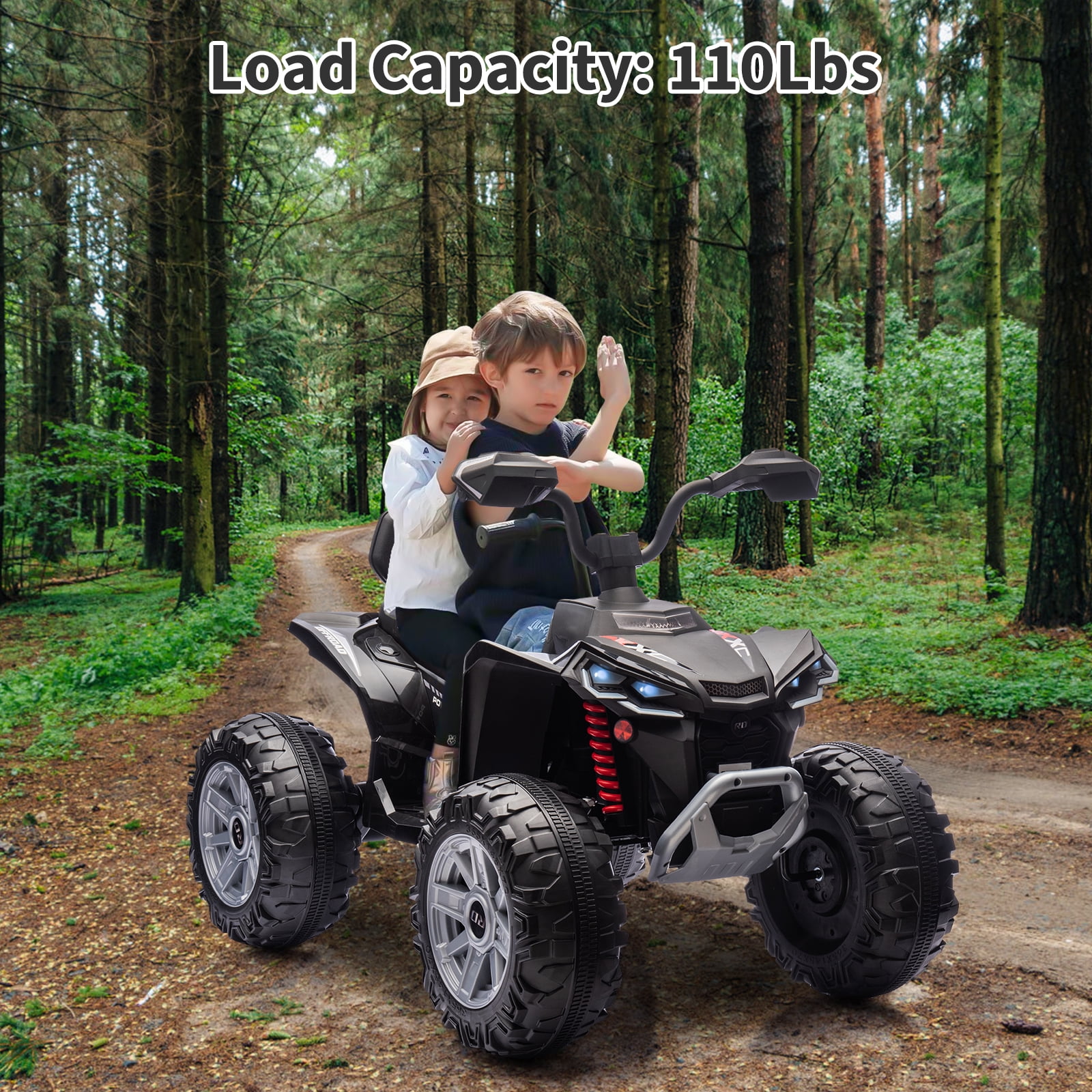24V 2-Seater Electric Kids ATV Ride-On Car – Dual 550W Motors, Off-Road 4-Wheeler, 14.4'' Wheels, LED Lights, Music, High/Low Speed, For Boys & Girls Ages 3-8