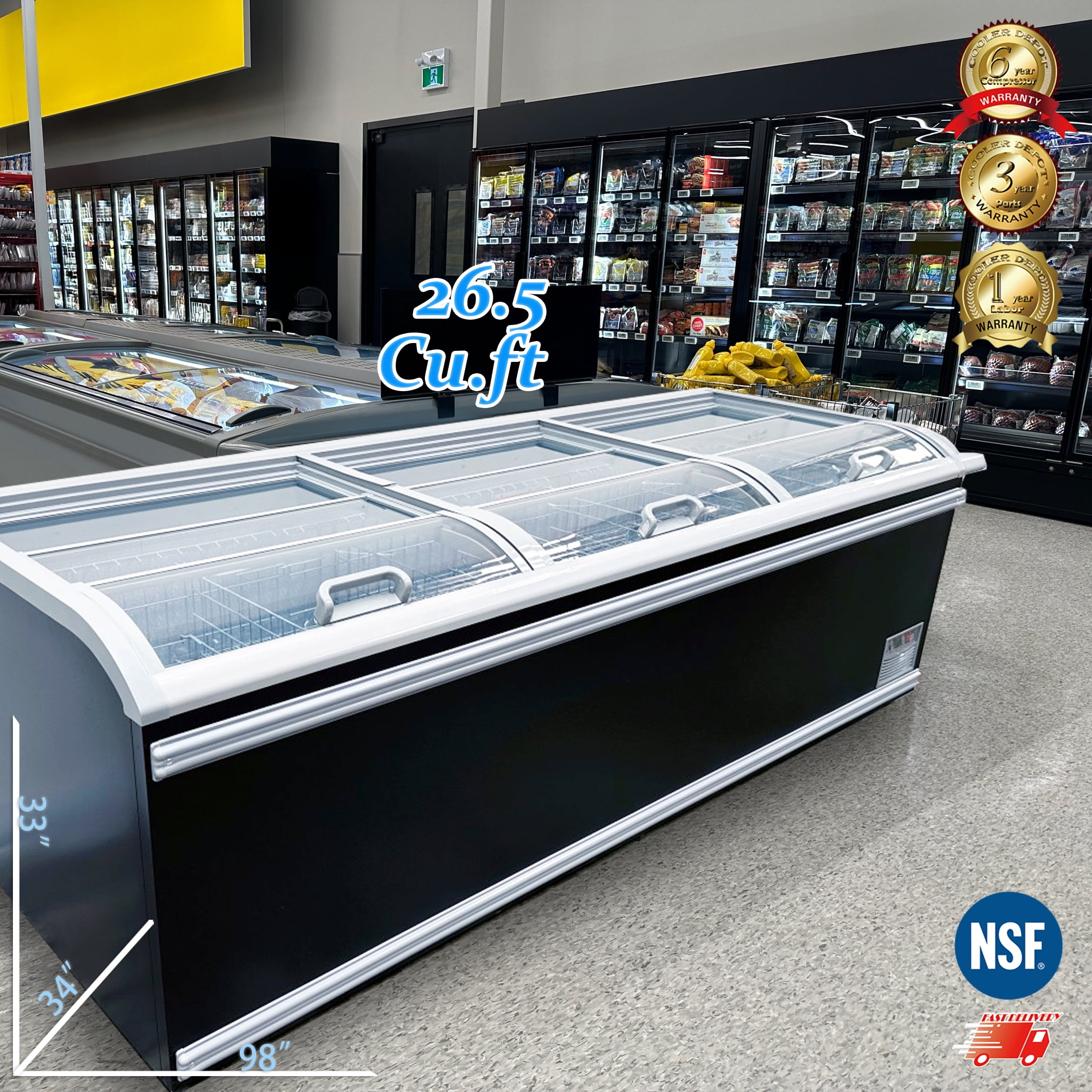 98 in. Commercial Island Freezer Display Case, NSF Certified,  Supermarket Chest Freezer ,Large Capacity Chest Freezer