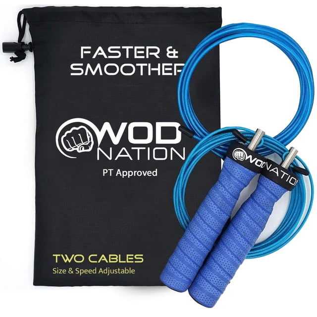 Cuerda para saltar ajustable WOD Nation de doble velocidad, 3,5 m, azul