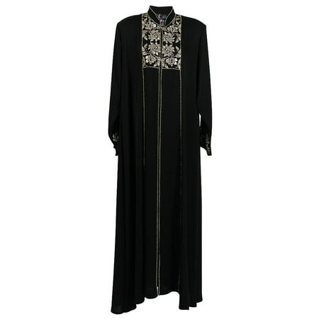 Black and Bronze Floral Embroidery Long Sleeve Traditional Full Open Abaya