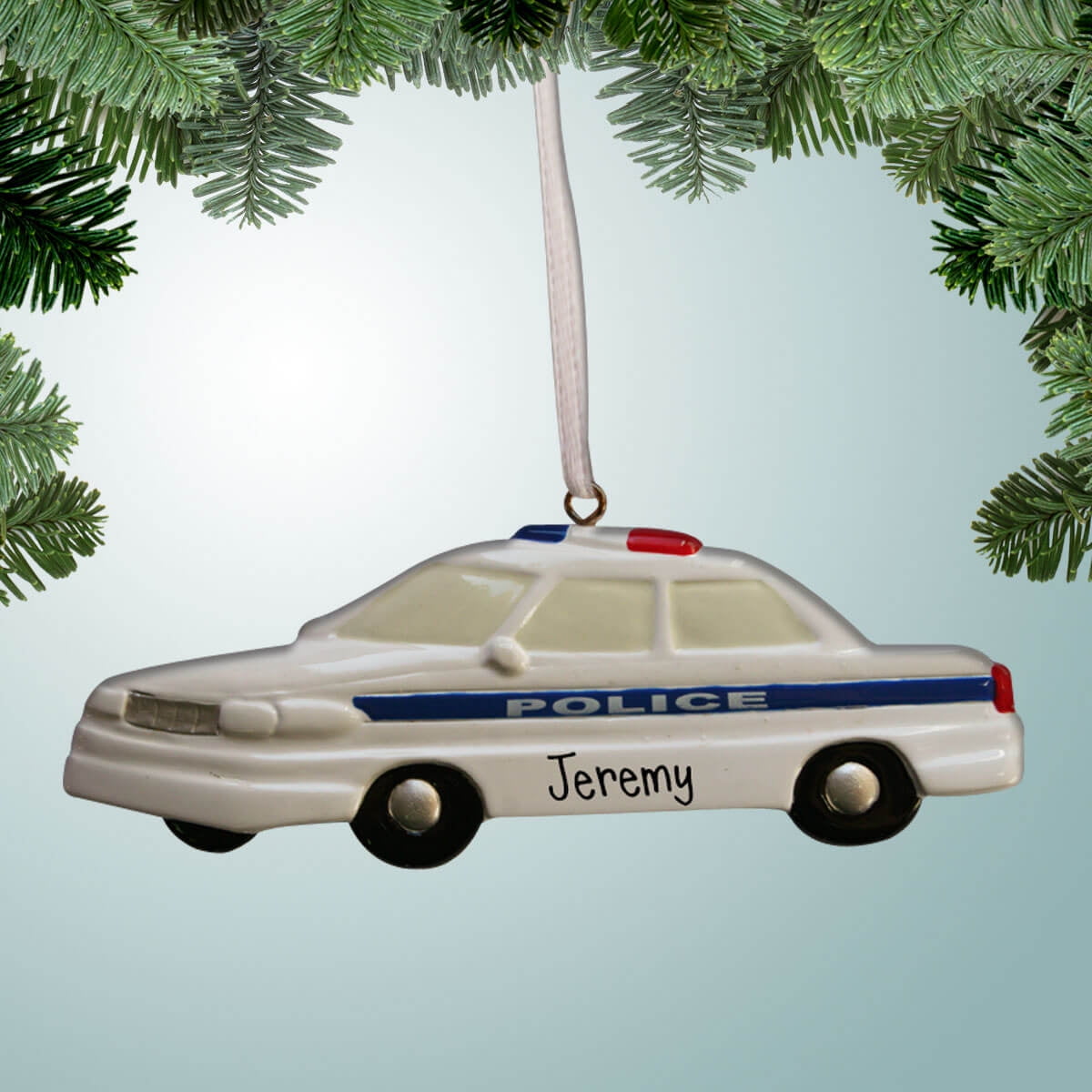 Personalized White Police Car Christmas Ornament Police Force Patrol Sheriff Deputy