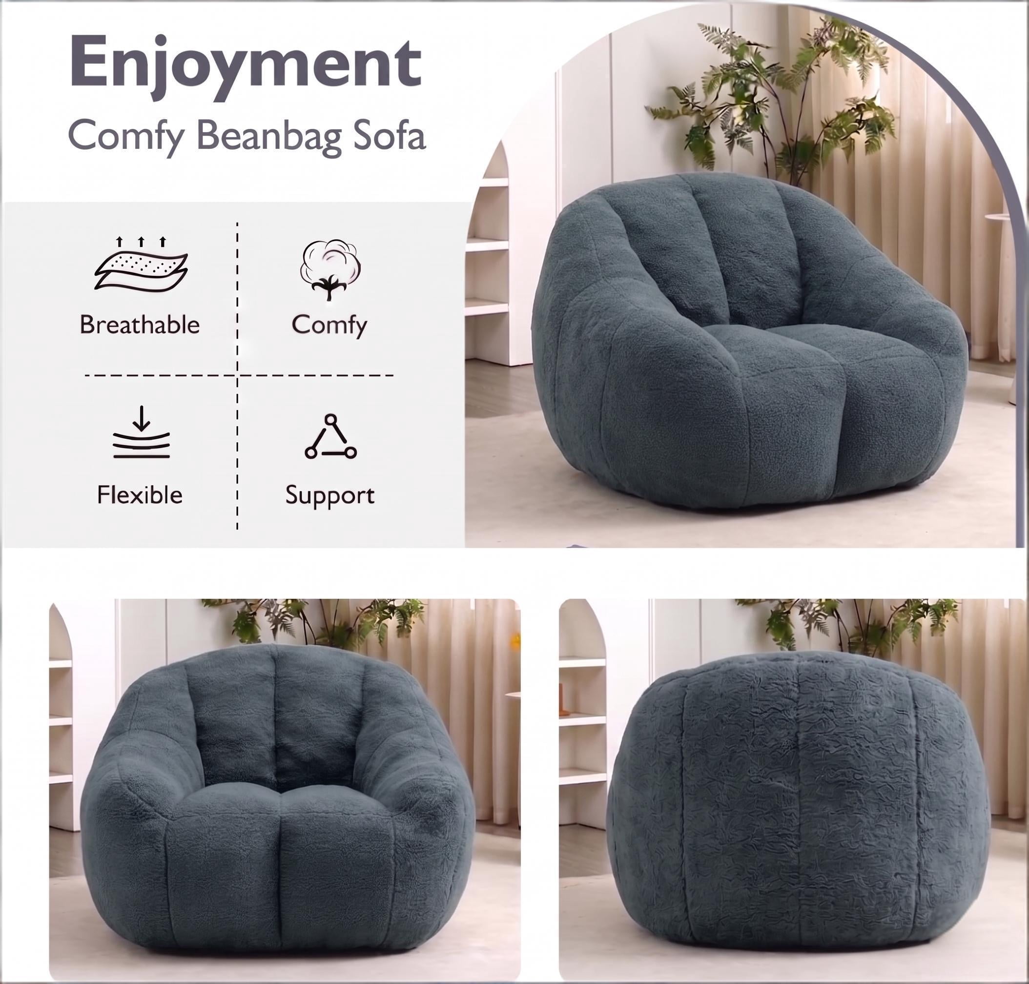 Howcool Bean Bag Chair with Filler, Memory Foam Tufted Fluffy Lazy Sofa for Living Room Dorm Apartment