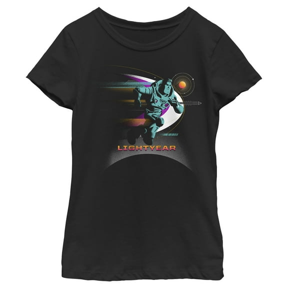 Girl's Lightyear Buzz Running Planets Logo  Graphic Tee Black Medium