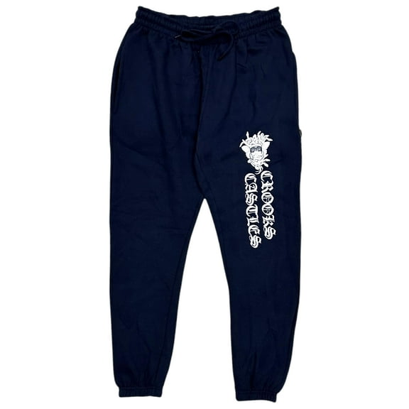 Crooks & Castles Men's Medusa Gothic Logo Fleece Jogger Sweatpants (Small, Navy)