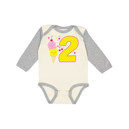 

Inktastic Ice Cream second birthday pink Gift Baby Boy or Baby Girl Long Sleeve Bodysuit