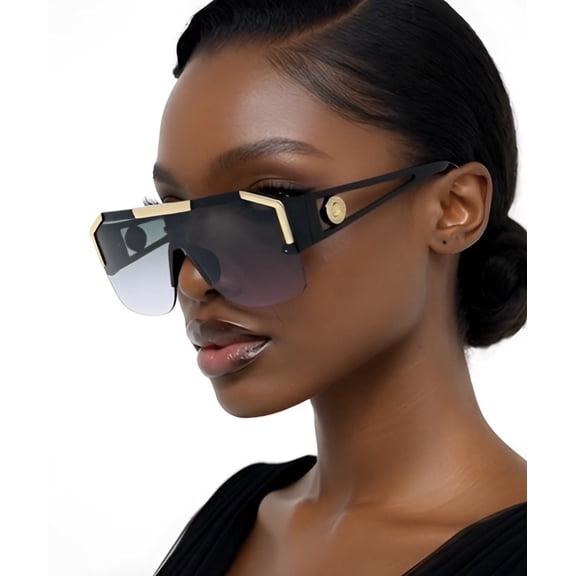 Oversize Flat Lens Fashion Sunglasses Black Lens